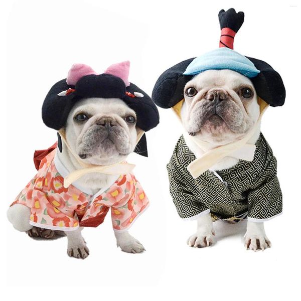 Vêtements de chien animal japonais kimono samurai costume de costume noyau adorable costume de style brocade pour chats chats