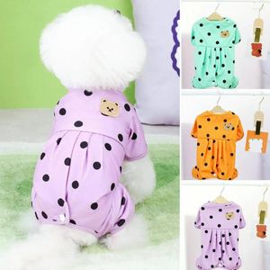 Ropa para perros Mono para mascotas Oso de dibujos animados Decoración Vestido Cachorro de cuatro patas Pijamas de lunares Suministros de mameluco