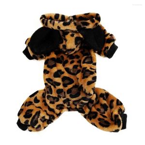 Hondenkleding Pet Jumpsuit Luipaardpatroon Over het algemeen met pluche oorhoed Winter warme kledingkostuum