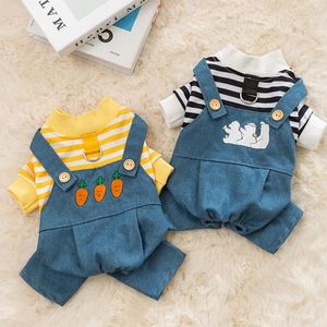 Hondenkleding huisdier jumpsuit denim overalls kleding voor honden en katten warme jas puppy outfits gestreepte jeans jasbroekpak