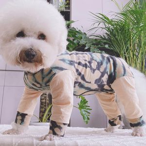 Vêtements pour chiens Combinaison pour animaux de compagnie Vêtements pour chiots Vêtements en coton mince Protégez le ventre Pyjama Boucle de traction arrière Salopette imprimée pour petits chiens caniche