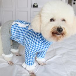 Vêtements pour chiens Combinaison pour animaux de compagnie Mince Pur Coton Chiot Vêtements Bleu Plaid Salopette Protéger Ventre Pyjamas Pour Petits Chiens Porter Chihuahua Caniche