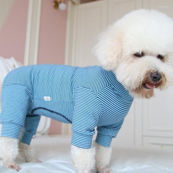 V￪tements pour chiens animaux de compagnie ￠ sauts en coton pur pur v￪tements de chiot prot￨ge le pyjamas de nombril bleu stoppe ￠ rayures pour les petits chiens portent du chihuahua caniche