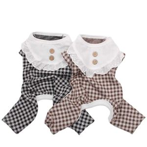 Vêtements pour chiens Pet Knited JumpSuit Pyjamas Plaid Dentelle Design Soft Survêtement Chat Chiot Pantalon T-Shirtvaiduryd