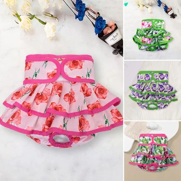 Ropa para perros Pantalones menstruales para mascotas Pañales cómodos Patrón de flores Cinta de sujeción Suministros sanitarios