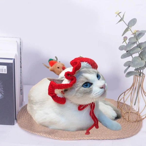 Ropa para perros cuello para mascota oreja calentadora de lana hecha a mano Cat sombreros de Navidad acogedor diseño de árbol de Navidad