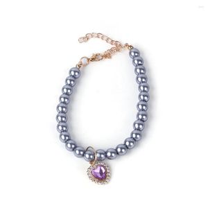 Collier de perles pour animaux de compagnie avec pendentif en diamant en forme de coeur Boucle de sécurité pour bijoux de chat pour petits chiens moyens