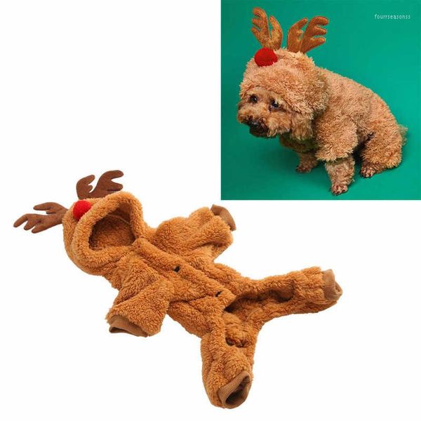 Moletom de pelúcia para animais de estimação com capuz de rena, roupas quentes e laváveis, fantasia de cosplay de natal para feriados, festivais, cenários