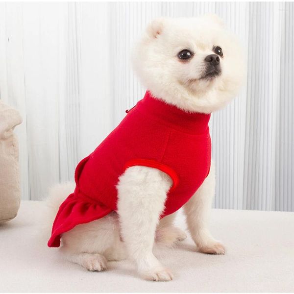 Vêtements pour chiens Pet Polaire Polaire Princesse Robe Automne Hiver Chat Chaud Pull Vêtements Haut Col Crochet Poches Manteau Pour Petits Chiens Moyens