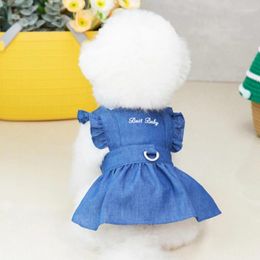 Appareils pour chien Pet Princess Dress Jupe en jean Puppy avec anneau de dessin Spring Summer Chiens volants Sleeves pour petit médium