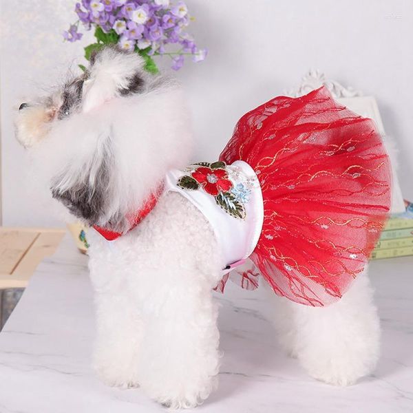 Ropa para perros, vestido de princesa para cachorros, bonito algodón, falda de seda dorada para primavera y verano, regalo de cumpleaños para perros pequeños y medianos, suministros