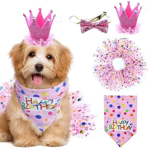 Vêtements pour chiens, chiot, arc-en-ciel, couronne à pois, chapeau, ensemble d'anniversaire, chaton, diadème, vêtements, décoration, accessoires bandana
