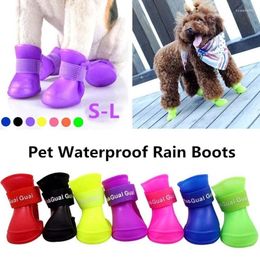 Vêtements de chien Chaussures de pluie pour animaux de compagnie Antidérapantes et imperméables Bottes en caoutchouc de chat Chaussures de plein air Chaussettes 4 pièce / ensemble