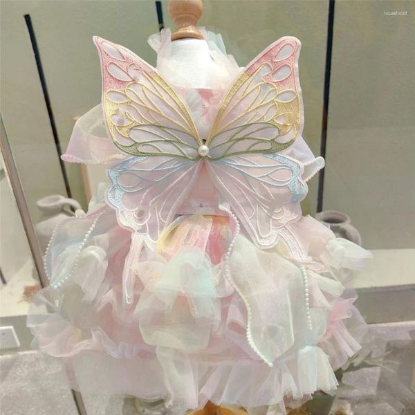 Vêtements pour chiens Pet Rainbow Puffy Jupe Fantaisie Rose Papillon Ailes Été Teddy Yorkshire Marquis Princesse Robes Pour Petits Chiens
