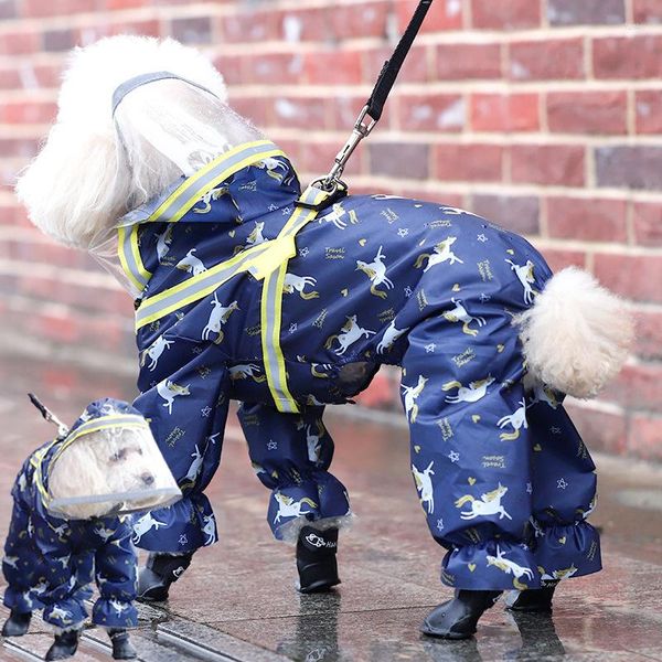 Ropa para perros Chubasquero para mascotas Dibujos animados con capucha Reflectante impermeable Poncho para ropa pequeña al aire libre Chaqueta Cachorro Mono