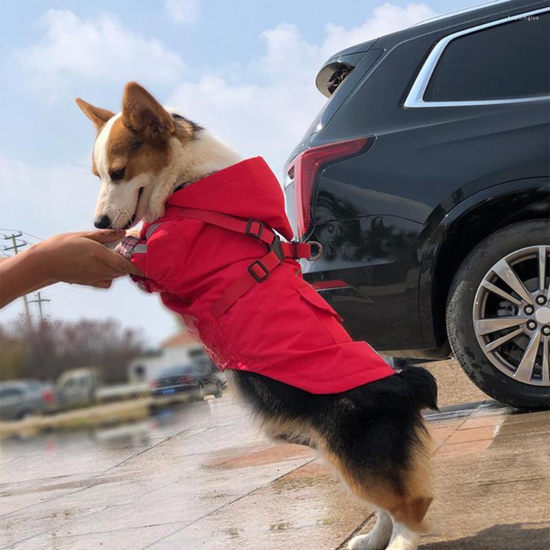 ملابس الكلب Pet Raincoat محرك الشريط محرك السيارة سستة سحاب الجيب الخلفي مع خاتم الجر صغير متوسط ​​الكلاب كبيرة السترة المطر جرو جرو