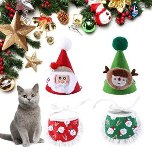 Hondenkleding Pet Santa Hat Bandanas Set Cat Kerstmiskostuum Hoofdkleding voor honden Festival Party Props Cap -accessoires