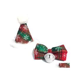 Hondenkleding Pet Santa Hat Set met Cat Christmas Bow Tie 2pcs Kitten Puppy Accessories Holiday Drop Delivery Home Garden Supplies OTMY3