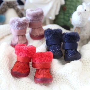 Ropa para perros Zapatos para mascotas Botas de nieve cálidas de invierno con ropa de piel para perros Gatos Algodón antideslizante resistente al desgaste 4 piezas / lote