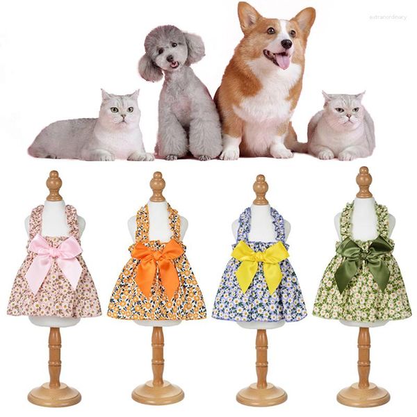 Vêtements pour chiens Jupe pour animaux de compagnie Robe de gaze florale Bow Tie Cat Princesse Vêtements Chiot pour chiens Chihuahua Mince Été