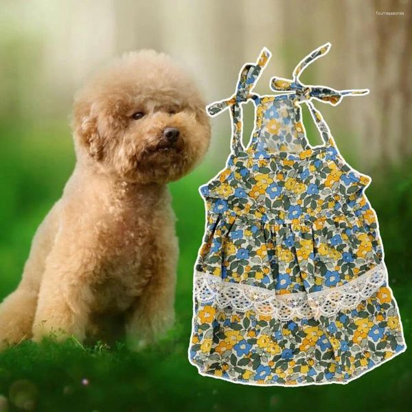 Vêtements pour chiens Jupe pour animaux de compagnie Motif floral Bordure en dentelle Impression délicate Chiot Sling Chemise Robe pour le printemps