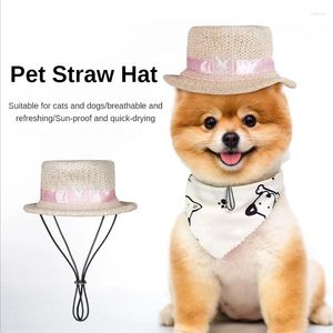 Abbigliamento per cani Cappello di paglia per animali domestici Moda Protezione solare Cani e gatti Bombetta universale Copri orecchie Tessuto da viaggio
