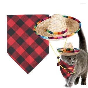 Ropa para perros Sombrero de paja para mascotas Sombrero mexicano divertido con bufanda Top ajustable para gatito gato