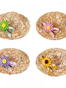 Hondenkleding Pet Straw Hat Zomer geweven Sun Beach Party Style Cap met madeliefjes Outdoor Protection Puppy Kitten Supplies