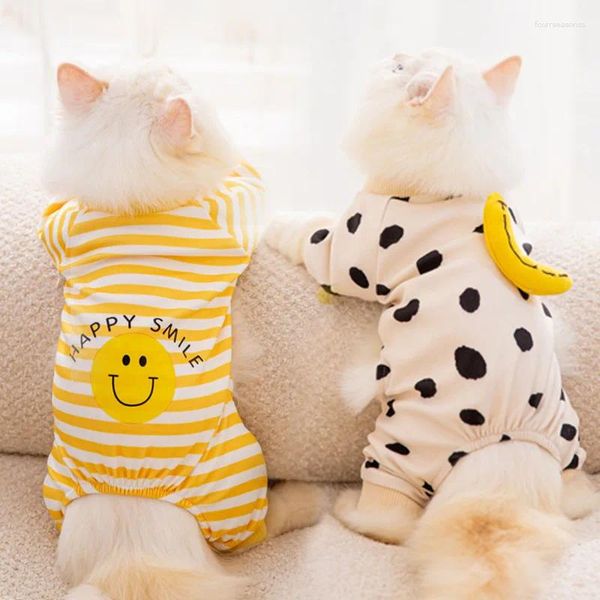 Ropa para perros ropa de mono rayado para perros pequeños pijamas dulces patrón de dibujos animados camisa de cachorro de gatito pijama