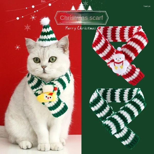 Ropa para perros Mascota Rayas de punto Lana de punto Dibujos animados Peluche Navidad Muñeco de nieve Calcetines Bufanda cálida Sombrero de babero