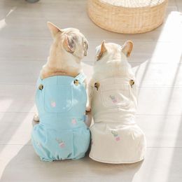 Vêtements pour chiens Jupe à bretelles pour animaux de compagnie Spring Summer Pocket Pantalon de citrouille brodé Bretelles pour chats