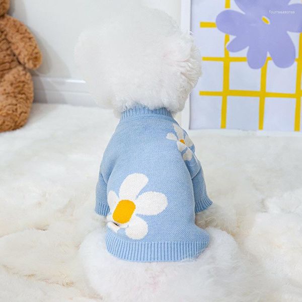 Chien vêtements pull pour animaux de compagnie automne hiver vêtements chauds manteau tricoté petit chat veste chiot chaton cardigan mignon chemise fleur motif caniche