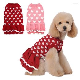 Appareils pour chiens Pull Pet Love Heart Jupe rouge Round-Neck Vêtements minces tricot chaud pour chat Holiday Dogs Apparels