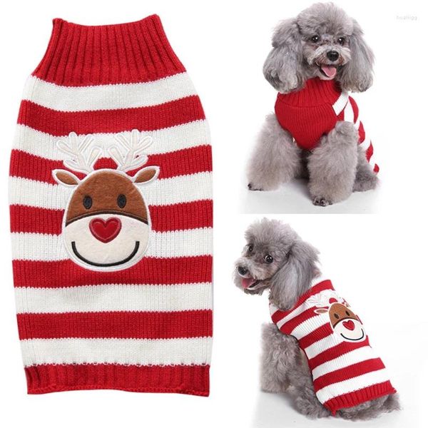 Ropa para perros - Suéter para mascotas Ropa para mascotas Cachorro Gato Invierno Cálido Cuello alto Patrón de reno de Navidad para perros pequeños