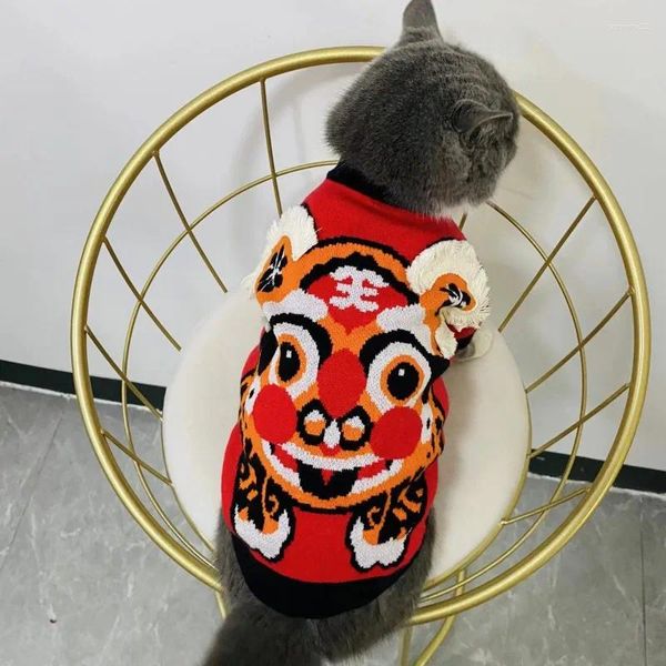 Appareils pour chiens Pet Tiger Pull Cat Head Tassel Red Rouge Festive Year Trépie Chiot