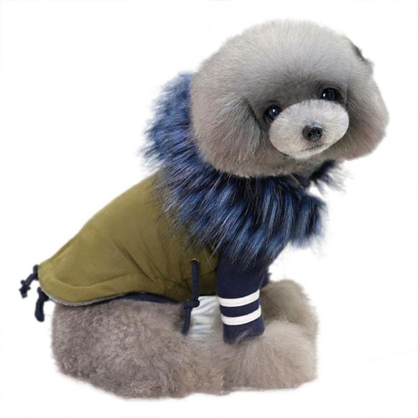 Ropa para perros, chaleco para mascotas, abrigo, ropa de invierno con cuello de piel sintética de lujo, Parka cálida a prueba de viento, chaqueta con forro polar para cachorros y gatos