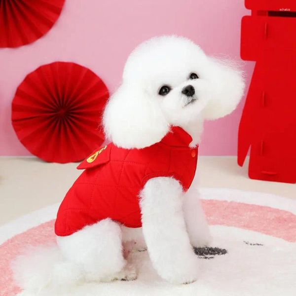 Hundebekleidung, Haustierweste, auffälliges, festliches rotes Mantel-Knopf-Design, Winterkleidung mit Traktionsring-Zubehör