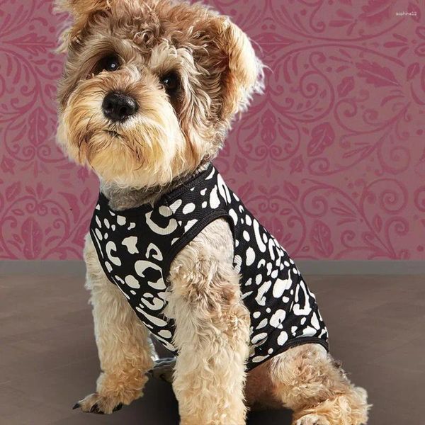 Ropa de perro Vest leopardo estampado elástico Hemting redonda de cuello redondo Camiseta sin mangas para al aire libre