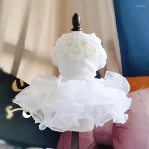 Ropa para perros Vestido de novia para mascotas Hecho a mano Bordado Tulle Pearl Princess Faldas Ropa de novia para Chihuahua Poodle Yorkie