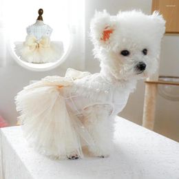 Robe de mariée pour animaux de compagnie pour animaux de compagnie princesse élégante maillage multicouche avec décor de perle de nœud pour les petits chiens moyens faciles