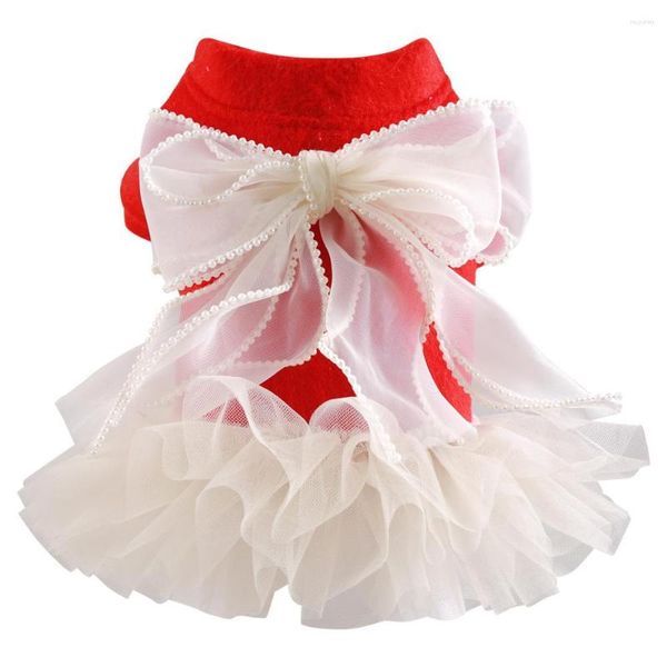 Vêtements de chien Robes de mariée pour animaux de compagnie pour l'automne et l'hiver Vêtements Est avec Big Bow Décoration Célébration Perle Dentelle Chihuahua Jupe