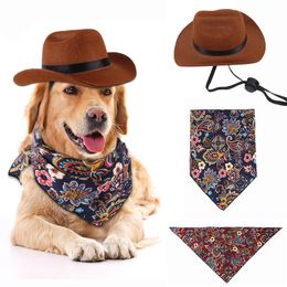 Vêtements de chien Pet Western Cowboy Chapeau Chat Halloween Triangle Écharpe Universal Funny Retro Po Prop Accessoires Poupée Décoration 230911