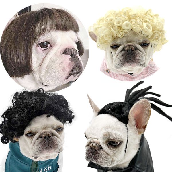 Vêtements pour chiens Perruques pour animaux de compagnie Accessoires d'Halloween Cheveux bouclés Chat droit Fun P o Props Fournitures 230714