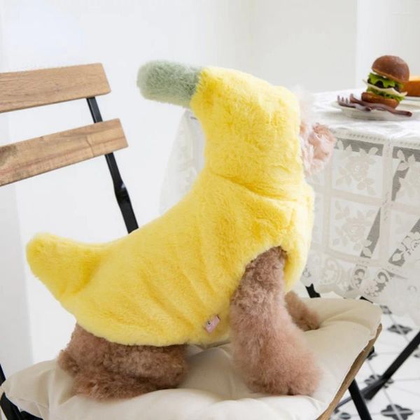 Ropa para perros Mascota Invierno Banana Transformación Vestido Divertido Halloween Cálido Gato Ropa de peluche Abrigo de felpa Ropa para cachorros