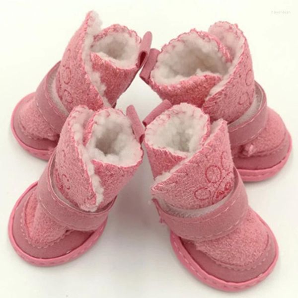 Ropa para perros mascota zapatos calientes de invierno botas de algodón lógico gatos patrón de nieve para caminar para pequeños accesorios medianos