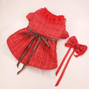 Vêtements pour chiens Année d'année de Noël Robe de Noël automne / hiver laine Red manteau rouge double couche jupe de fils
