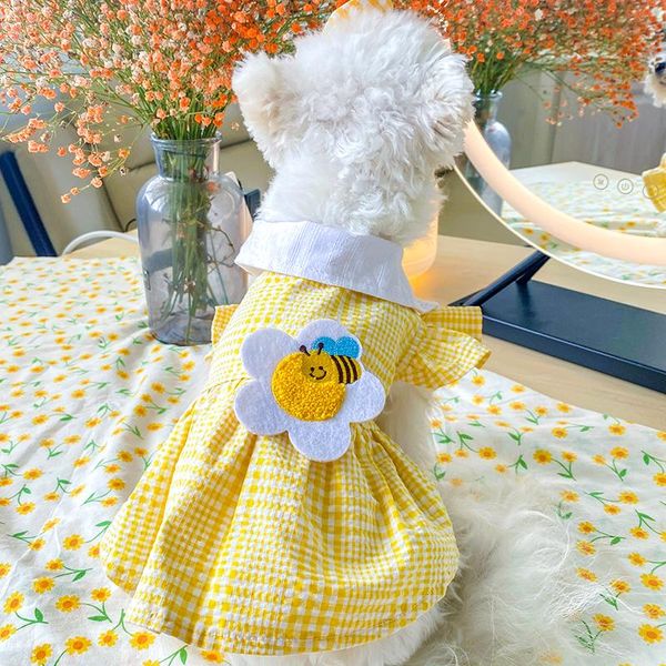 Chien vêtements PETCIRCLE vêtements jaune Plaid soleil fleur abeille robe pour petit chiot animal chat été mignon Costume tissu jupe