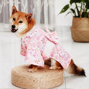 Hondenkleding Huisdieren Bedrukte Kimono Met Strik Gordel Modieuze Japanse stijl Taille Magische Gesp Hals Drukknopen Kleding Voor Honden Kat