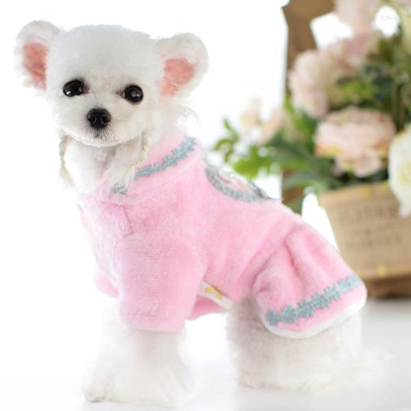 Ropa para perros Rosa Azul Colores Vestidos cálidos con pequeño corazón Impreso Ropa para mascotas Otoño e invierno Amor Vestido de terciopelo para perros