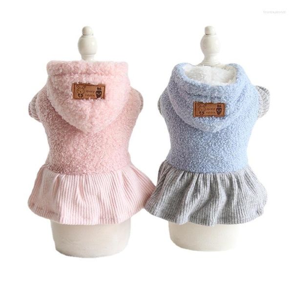 Vêtements pour chiens Rose Bleu Teddy Velvet Jupe en coton à capuche 2023 Automne / Hiver Vêtements pour chats Robes pour animaux de compagnie